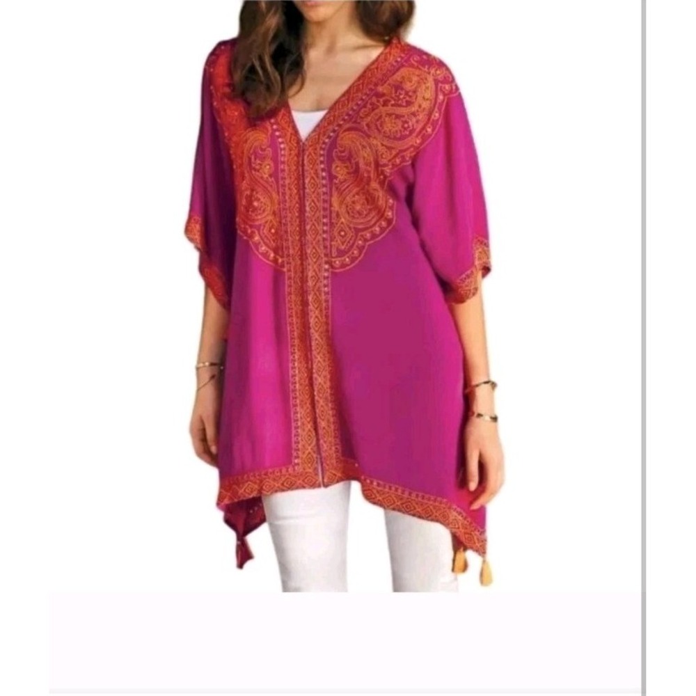 Soft Surroundings Catalpa Kimono Coverup Tunic Size L One Size Beach Resort Wear